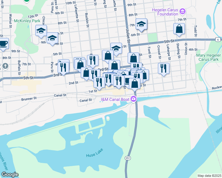map of restaurants, bars, coffee shops, grocery stores, and more near 559 1st St in LaSalle