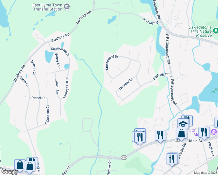 map of restaurants, bars, coffee shops, grocery stores, and more near 7 Bramble Bush Drive in East Lyme