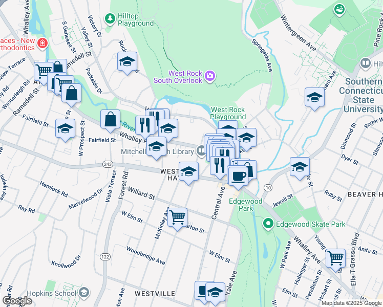 map of restaurants, bars, coffee shops, grocery stores, and more near 992 Whalley Avenue in New Haven