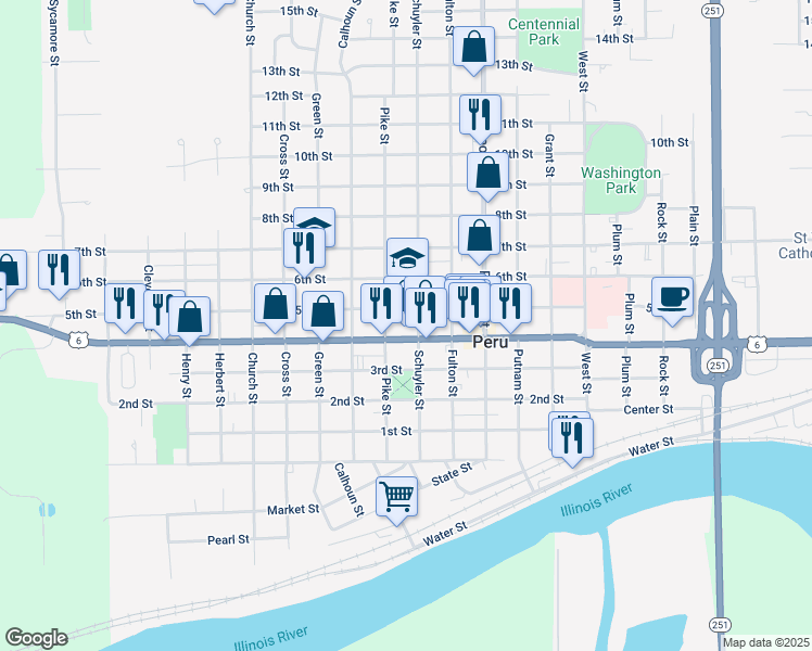 map of restaurants, bars, coffee shops, grocery stores, and more near 2017 4th Street in Peru