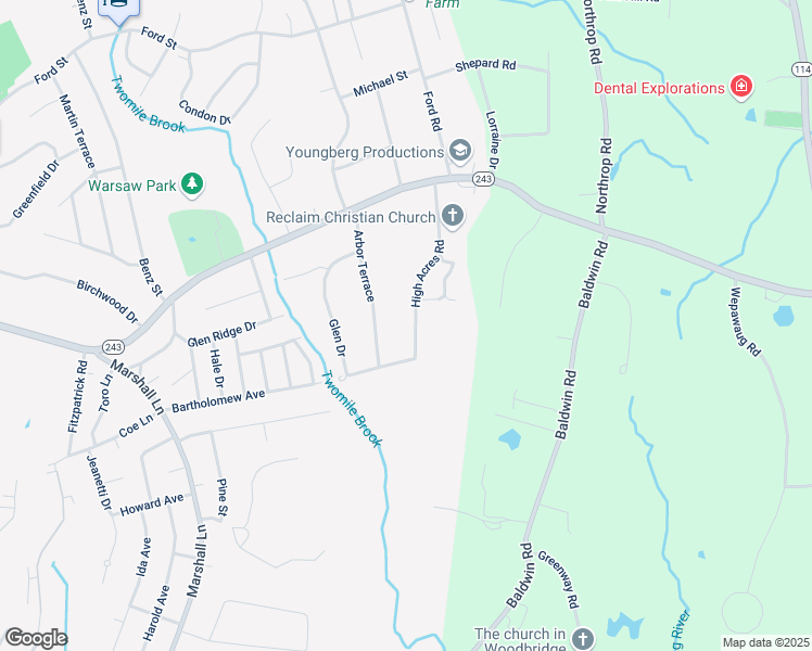 map of restaurants, bars, coffee shops, grocery stores, and more near 25 Arbor Terrace in Ansonia