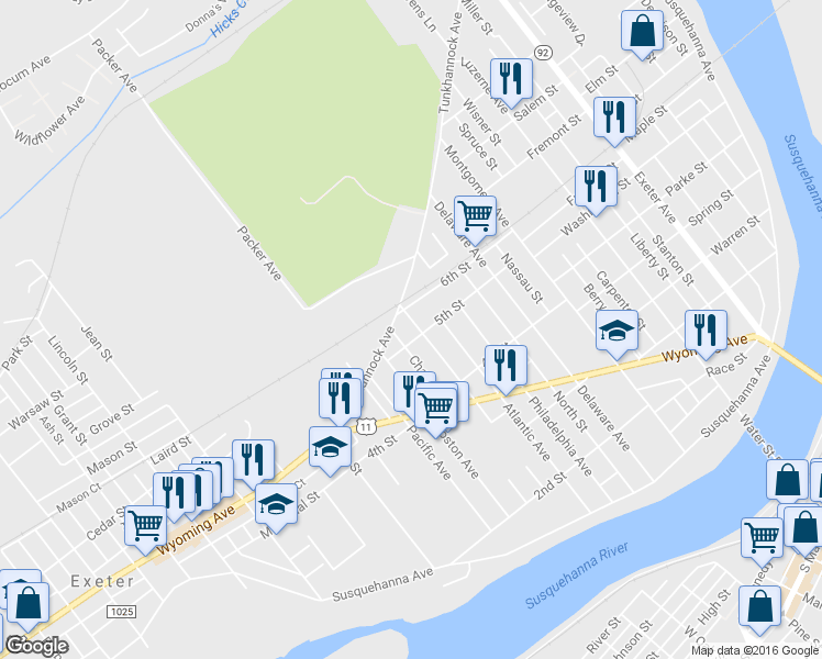 map of restaurants, bars, coffee shops, grocery stores, and more near 722 5th St in West Pittston