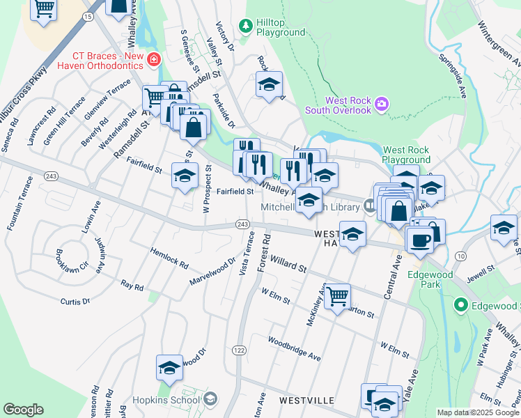 map of restaurants, bars, coffee shops, grocery stores, and more near 22 Dayton Street in New Haven
