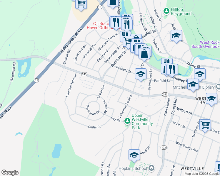 map of restaurants, bars, coffee shops, grocery stores, and more near 18 Colby Court in New Haven