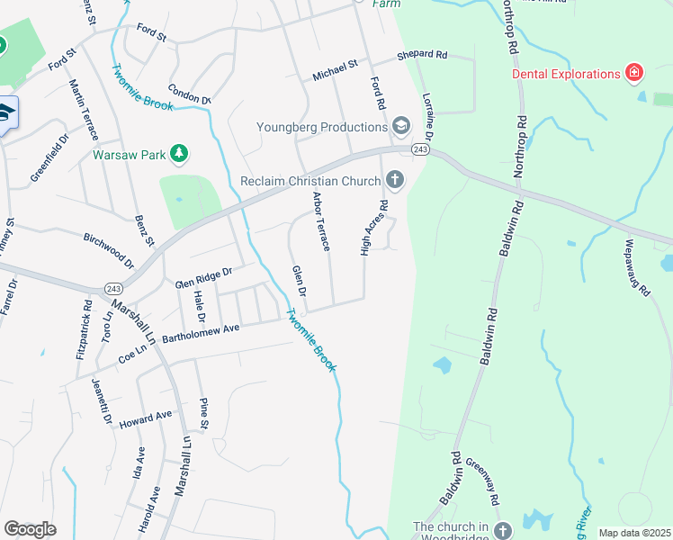 map of restaurants, bars, coffee shops, grocery stores, and more near 25 Arbor Terrace in Ansonia