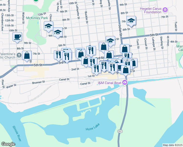map of restaurants, bars, coffee shops, grocery stores, and more near 111 Bucklin Street in LaSalle
