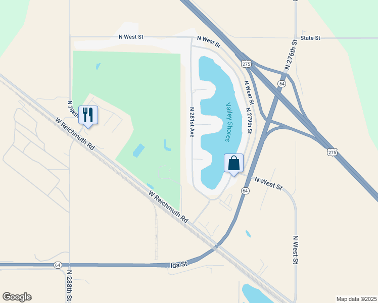 map of restaurants, bars, coffee shops, grocery stores, and more near 7614 North 281st Avenue in Valley