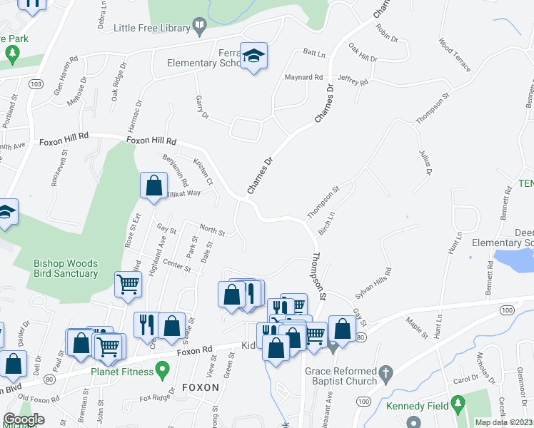 map of restaurants, bars, coffee shops, grocery stores, and more near 71 Foxon Hill Road in East Haven