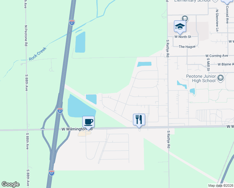 map of restaurants, bars, coffee shops, grocery stores, and more near 486 Maytree Lane in Peotone