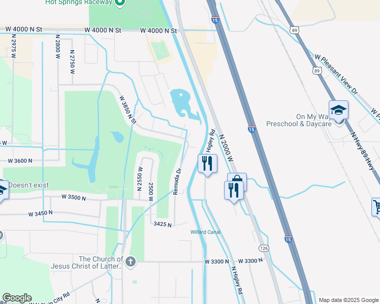 map of restaurants, bars, coffee shops, grocery stores, and more near 3634 Remuda Drive in Ogden