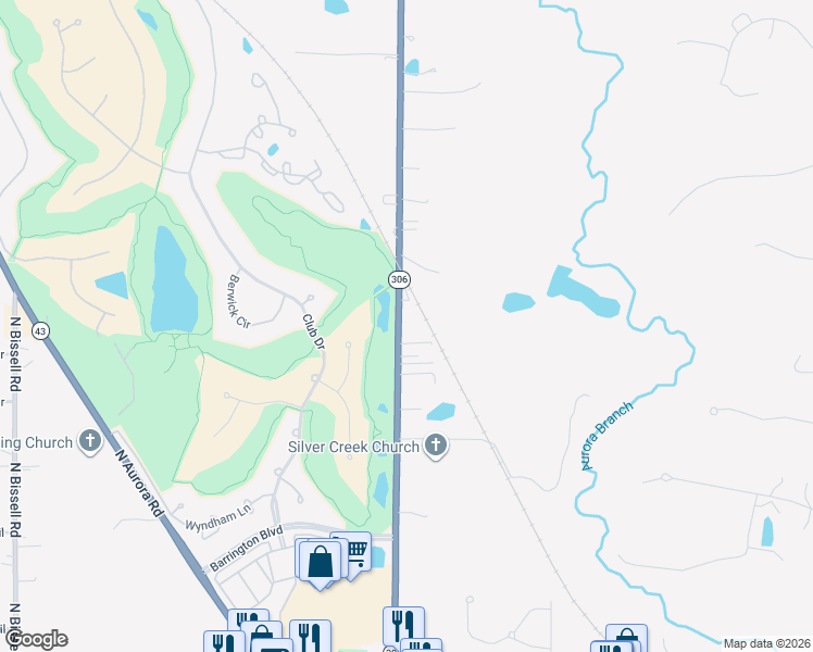 map of restaurants, bars, coffee shops, grocery stores, and more near 398 North Chillicothe Road in Aurora