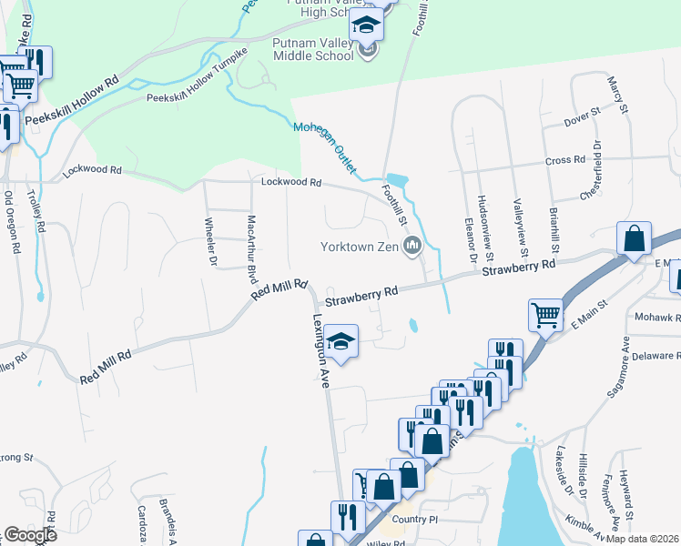 map of restaurants, bars, coffee shops, grocery stores, and more near 1770 Strawberry Road in Mohegan Lake