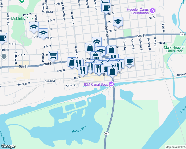 map of restaurants, bars, coffee shops, grocery stores, and more near 559 1st Street in LaSalle