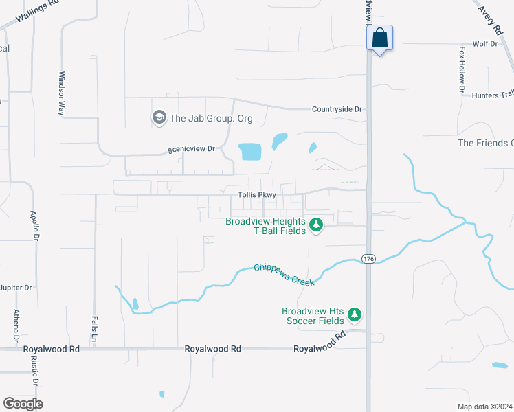 map of restaurants, bars, coffee shops, grocery stores, and more near 719 Tollis Parkway in Broadview Heights