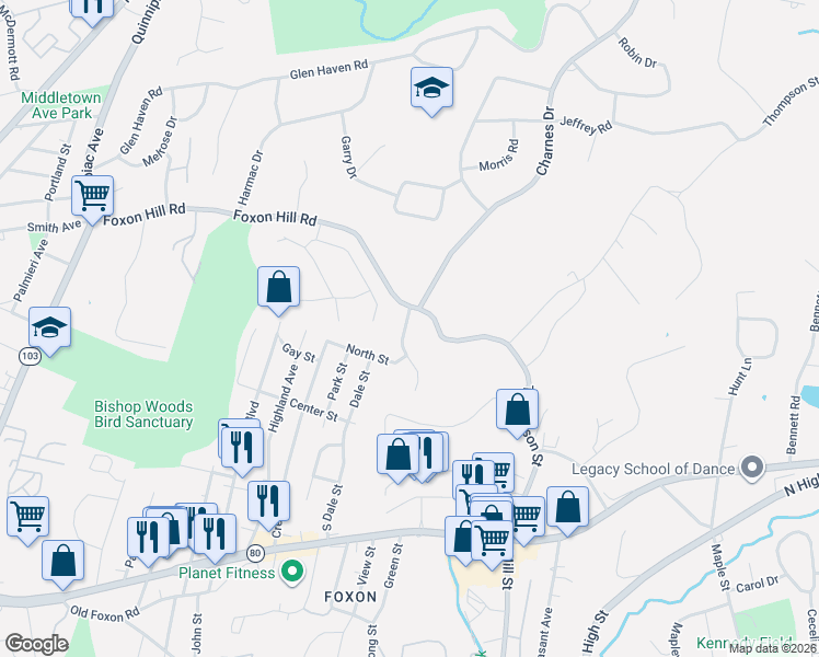 map of restaurants, bars, coffee shops, grocery stores, and more near 5 Englewood Drive in East Haven