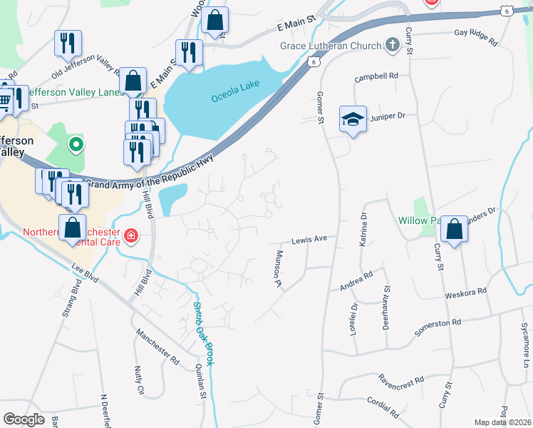map of restaurants, bars, coffee shops, grocery stores, and more near 372 Lewis Avenue in Yorktown Heights