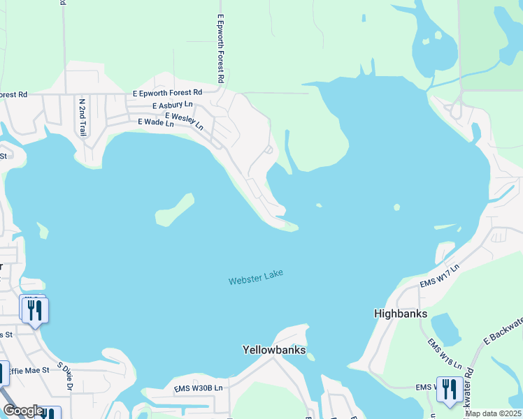 map of restaurants, bars, coffee shops, grocery stores, and more near 8781 East Wesley Lane in North Webster