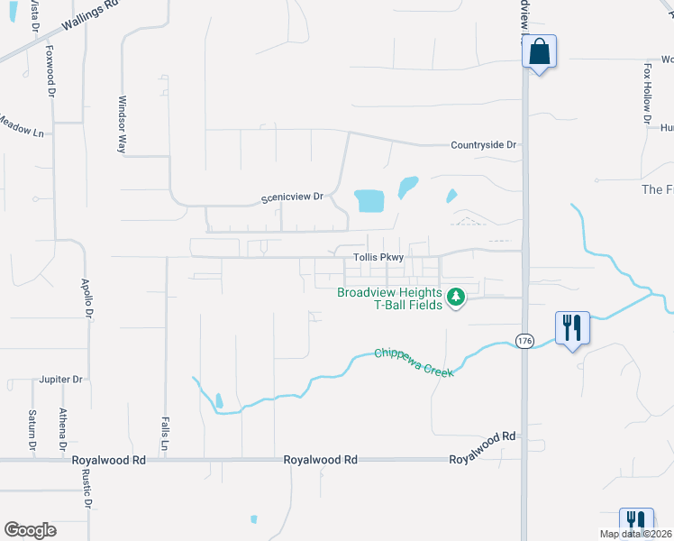 map of restaurants, bars, coffee shops, grocery stores, and more near 865 Tollis Parkway in Broadview Heights