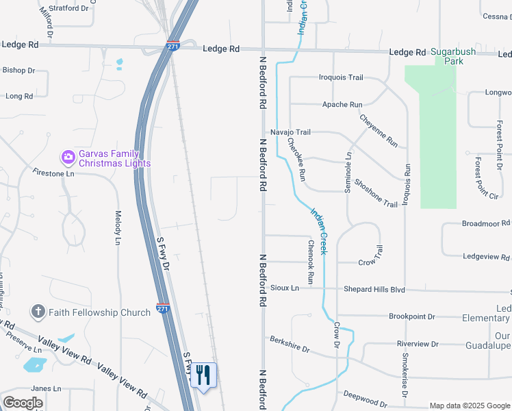 map of restaurants, bars, coffee shops, grocery stores, and more near 8980 North Bedford Road in Macedonia