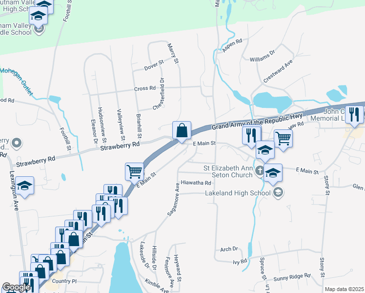 map of restaurants, bars, coffee shops, grocery stores, and more near 1541 East Main Street in Shrub Oak