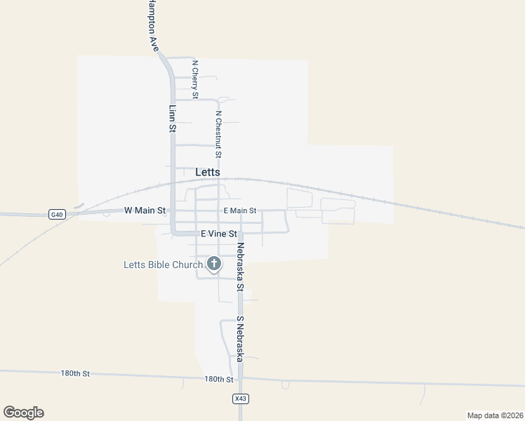 map of restaurants, bars, coffee shops, grocery stores, and more near 100 South Oak Street in Letts