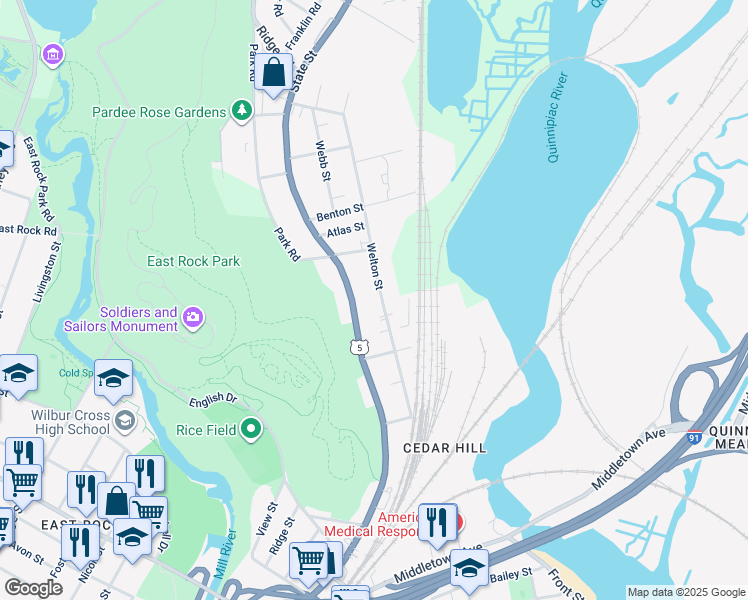 map of restaurants, bars, coffee shops, grocery stores, and more near 130 Welton Street in Hamden