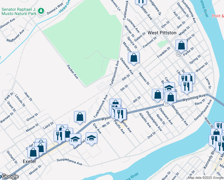 map of restaurants, bars, coffee shops, grocery stores, and more near 722 5th St in Luzerne