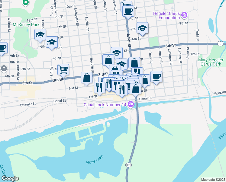 map of restaurants, bars, coffee shops, grocery stores, and more near 559 1st Street in LaSalle