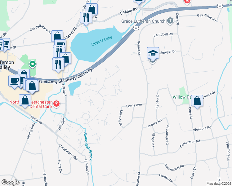map of restaurants, bars, coffee shops, grocery stores, and more near 372 Lewis Avenue in Yorktown Heights