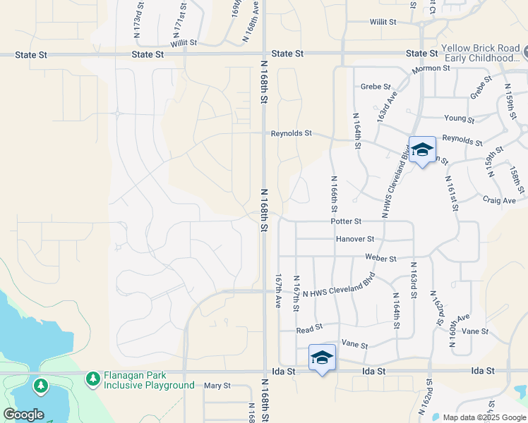 map of restaurants, bars, coffee shops, grocery stores, and more near 7654 North 168th Street in Bennington