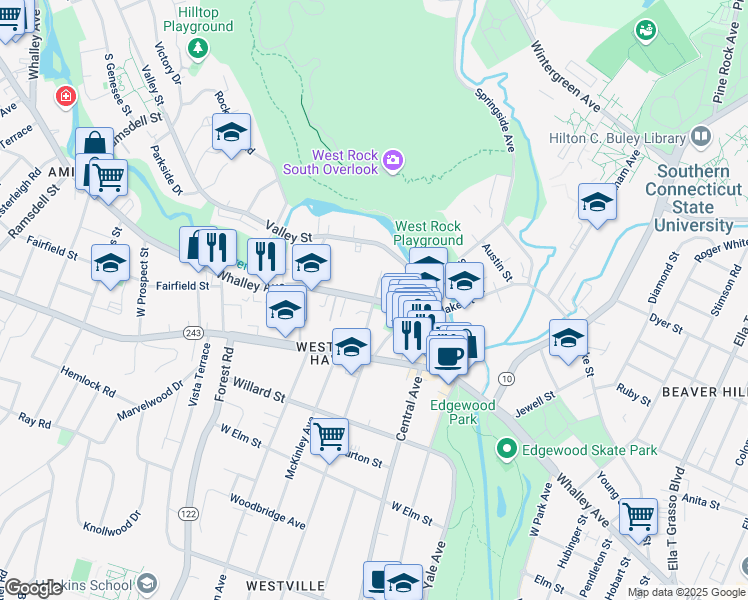 map of restaurants, bars, coffee shops, grocery stores, and more near 37 Harrison St in New Haven