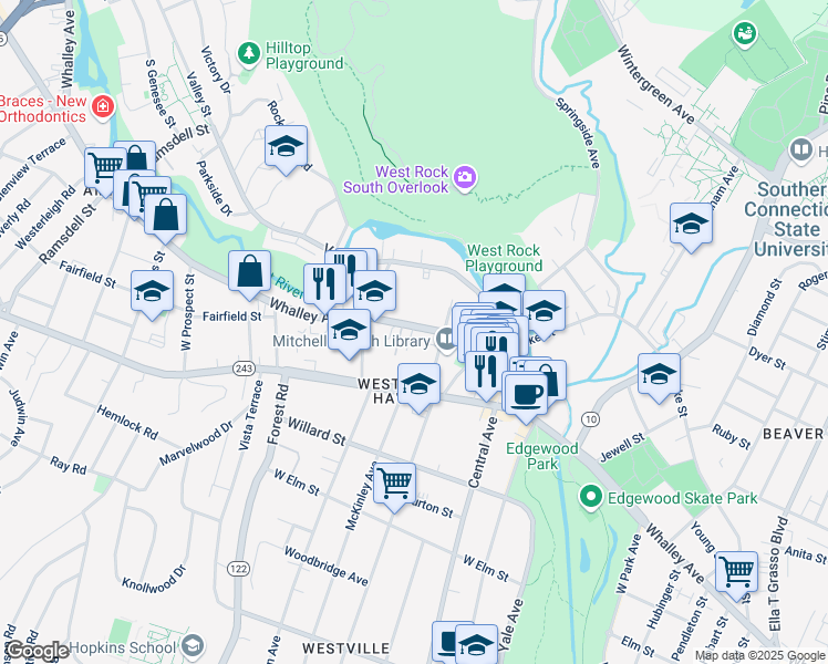 map of restaurants, bars, coffee shops, grocery stores, and more near 992 Whalley Avenue in New Haven