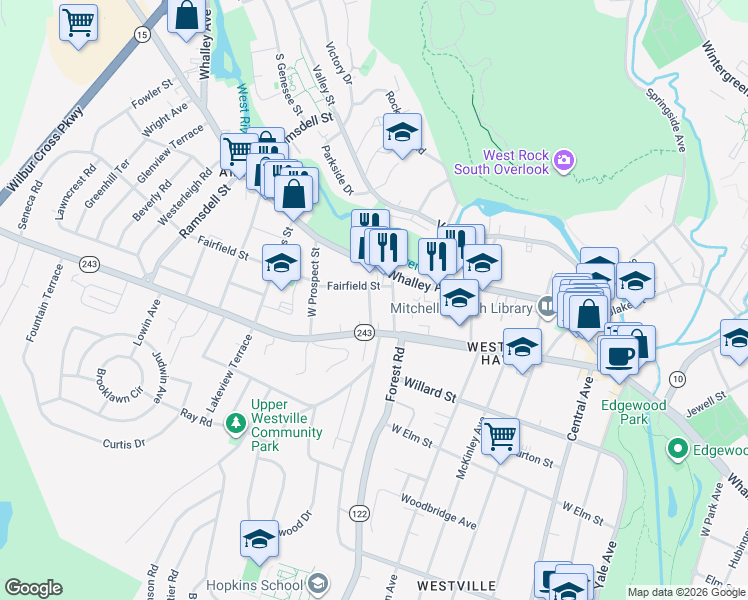 map of restaurants, bars, coffee shops, grocery stores, and more near 22 Dayton Street in New Haven