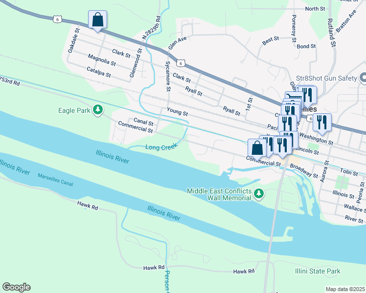 map of restaurants, bars, coffee shops, grocery stores, and more near 578 Commercial Street in Marseilles