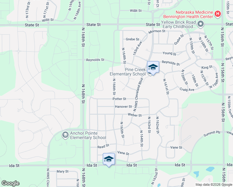map of restaurants, bars, coffee shops, grocery stores, and more near 7603 North 166th Street in Bennington