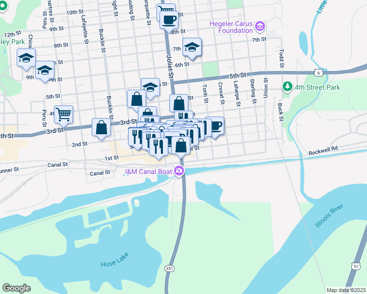 map of restaurants, bars, coffee shops, grocery stores, and more near 754 1st Street in LaSalle