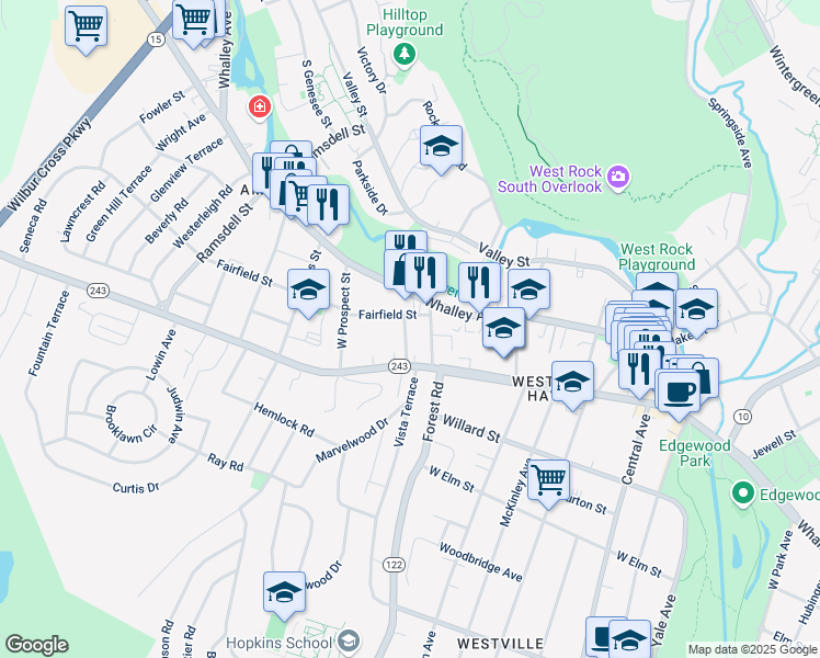 map of restaurants, bars, coffee shops, grocery stores, and more near 22 Dayton Street in New Haven