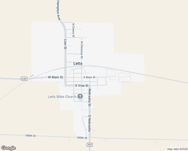 map of restaurants, bars, coffee shops, grocery stores, and more near 100-154 South Oak Street in Letts