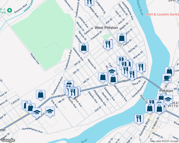 map of restaurants, bars, coffee shops, grocery stores, and more near 500-504 4th Street in Moosic