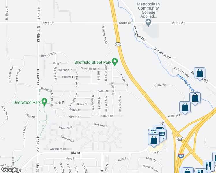 map of restaurants, bars, coffee shops, grocery stores, and more near 10709 Craig Street in Omaha