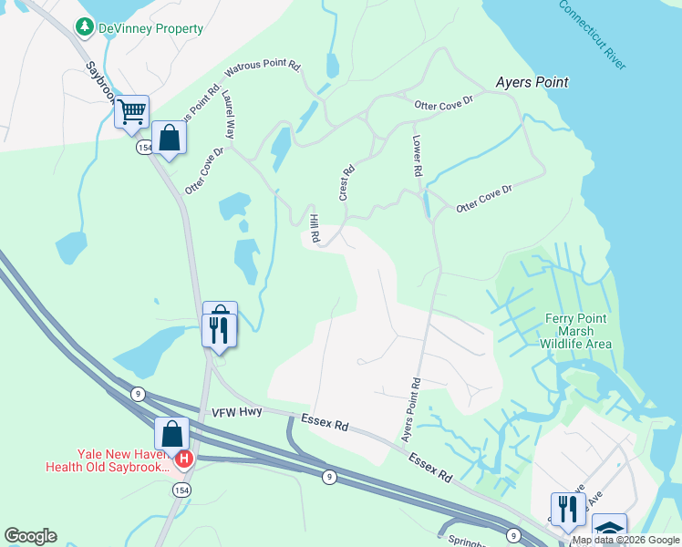 map of restaurants, bars, coffee shops, grocery stores, and more near 11 Trolley Crossing in Old Saybrook