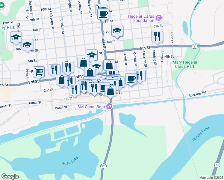map of restaurants, bars, coffee shops, grocery stores, and more near 754 1st Street in LaSalle
