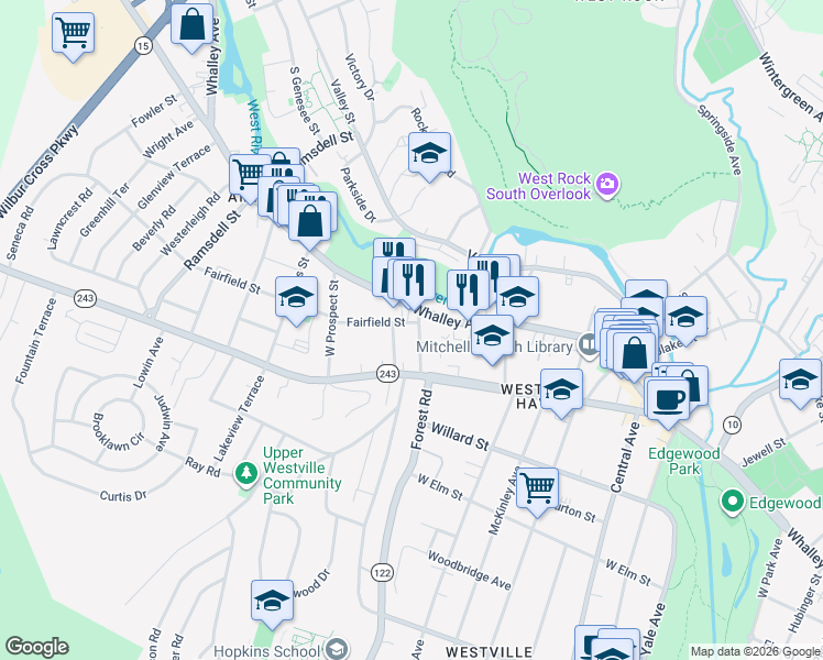 map of restaurants, bars, coffee shops, grocery stores, and more near 22 Dayton Street in New Haven
