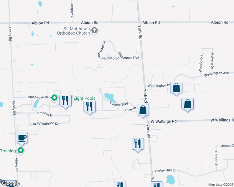 map of restaurants, bars, coffee shops, grocery stores, and more near 9530 Cove Drive in North Royalton