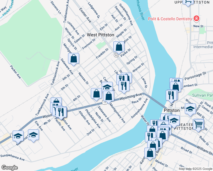 map of restaurants, bars, coffee shops, grocery stores, and more near 324 Warren Street in Luzerne County