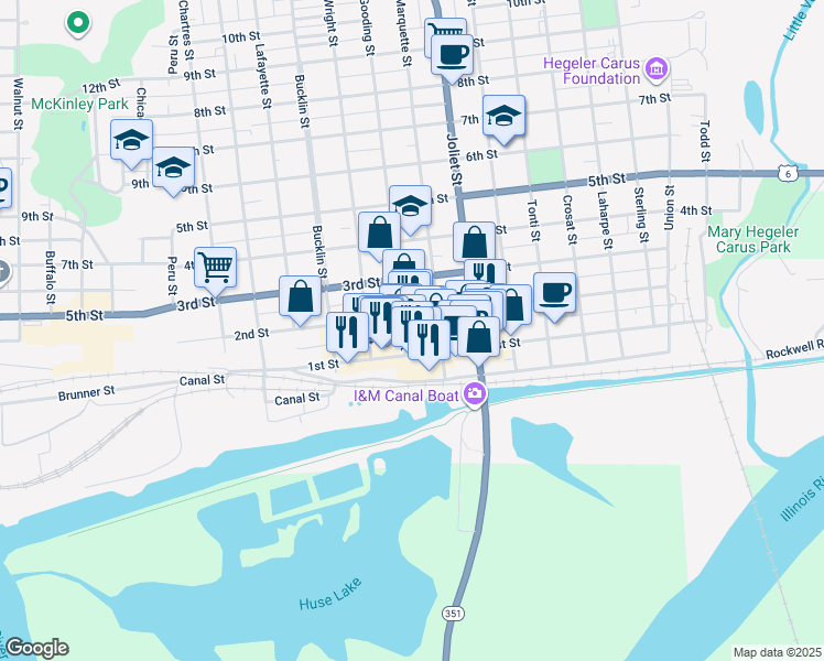 map of restaurants, bars, coffee shops, grocery stores, and more near 559 1st Street in LaSalle