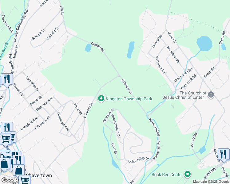 map of restaurants, bars, coffee shops, grocery stores, and more near 235 East Center Street in Shavertown