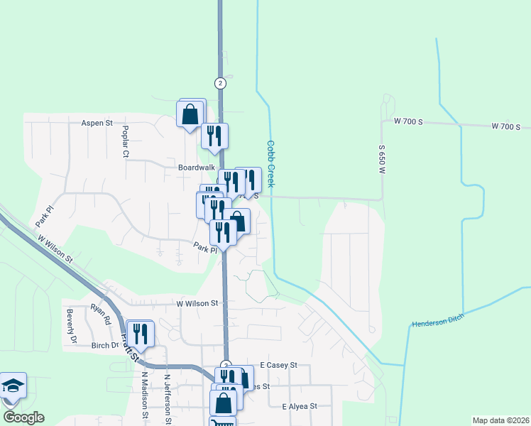 map of restaurants, bars, coffee shops, grocery stores, and more near 670-698 West 725 South in Hebron