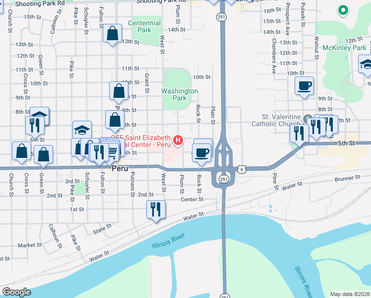 map of restaurants, bars, coffee shops, grocery stores, and more near 1403 6th Street in Peru
