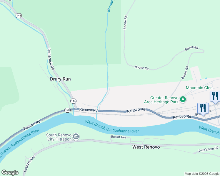 map of restaurants, bars, coffee shops, grocery stores, and more near 96 Brewery Run Avenue in Renovo